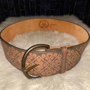 GAP 1969 Wide Floral Pattern Leather Belt Brown Bohemian, Hippie, Retro, VTG,SzM